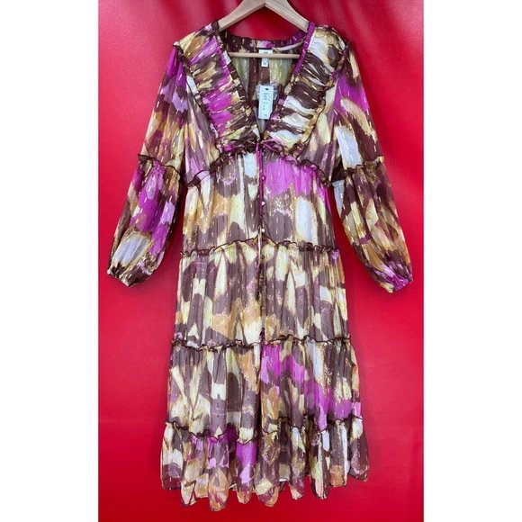 River Island Garden Party Gold Shimmer Pailettes Lined Midi Dress Size US 10 NWT - Picture 12 of 16